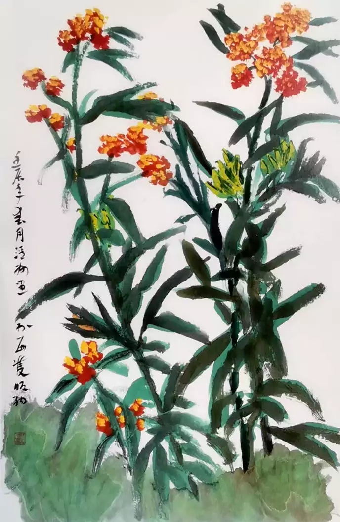 《露润花开》是当代艺术家王清州2012 年创作的纸本彩墨国画