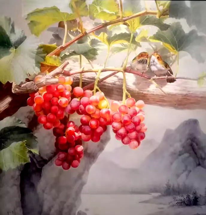 珠影栖禽 山水凝香 —— 赏郑炳章葡萄油画