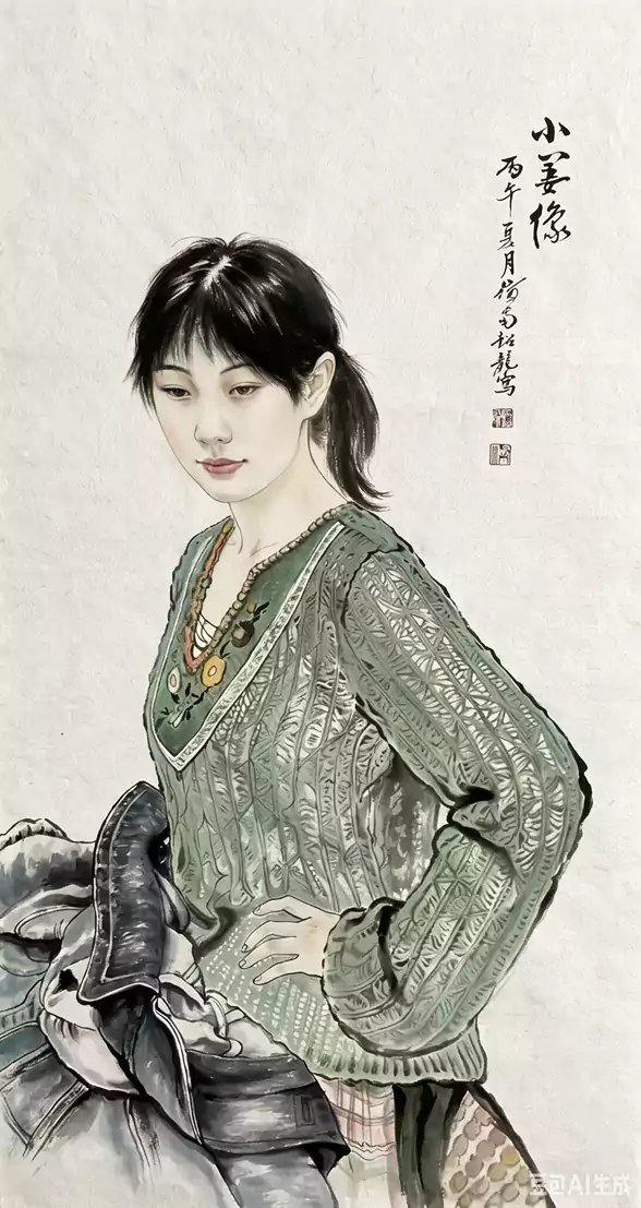 贺绍龙丙午年所作现代工笔人物国画《小姜像》