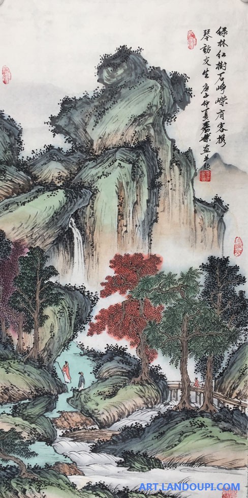 秋山访友图：层岩叠翠 奇峰拔地而立