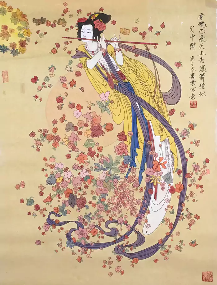 箫引花飞：古卷泛黄 仙子凌空御风而来